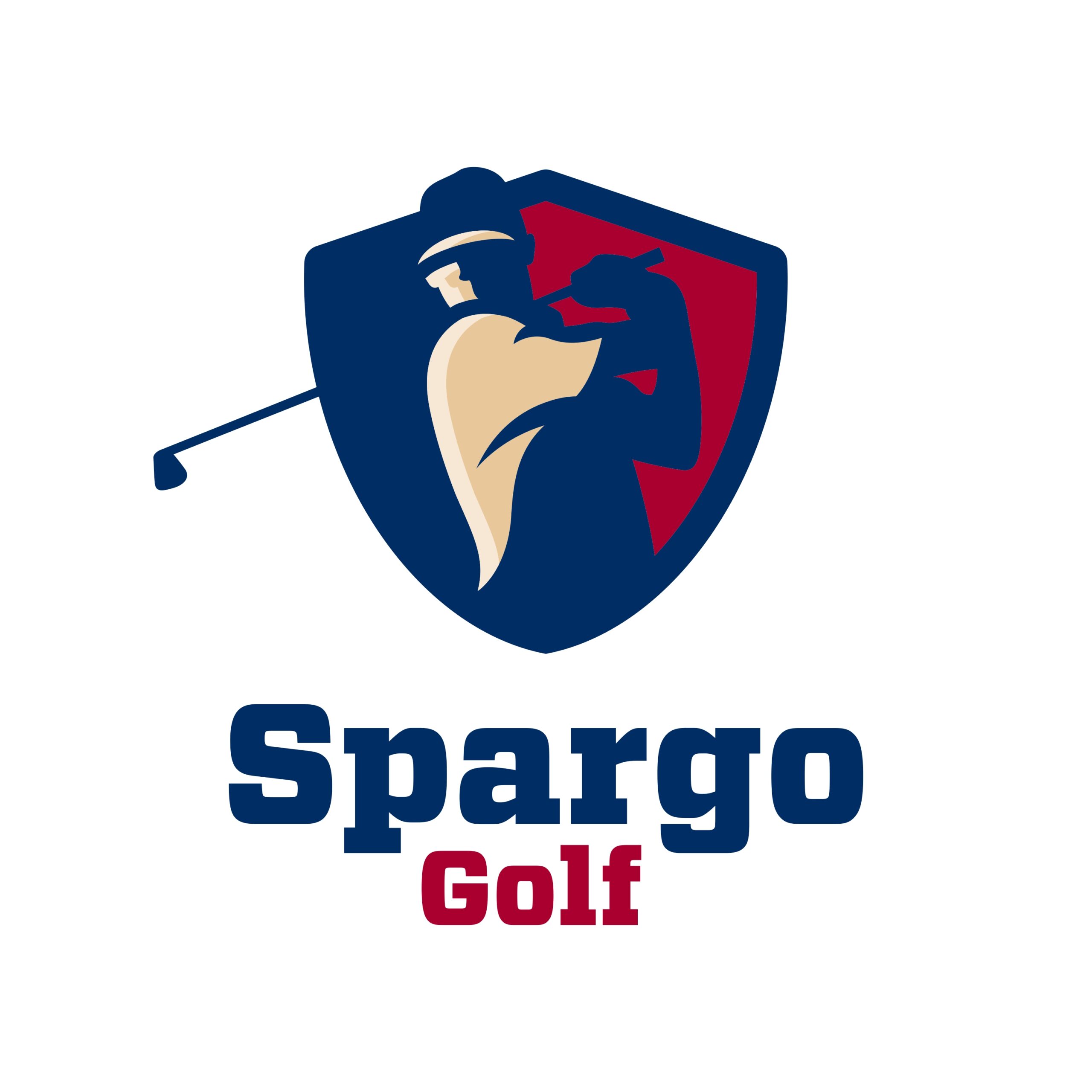 Spargo Golf logo with golfer silhouette in shield